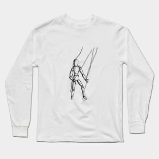 Black and white ink drawing of a puppet doll Long Sleeve T-Shirt